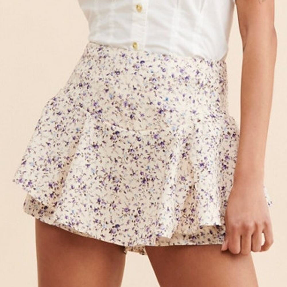 English Factory Floral Ruffle Mini Skort Ivory Purple Size Small